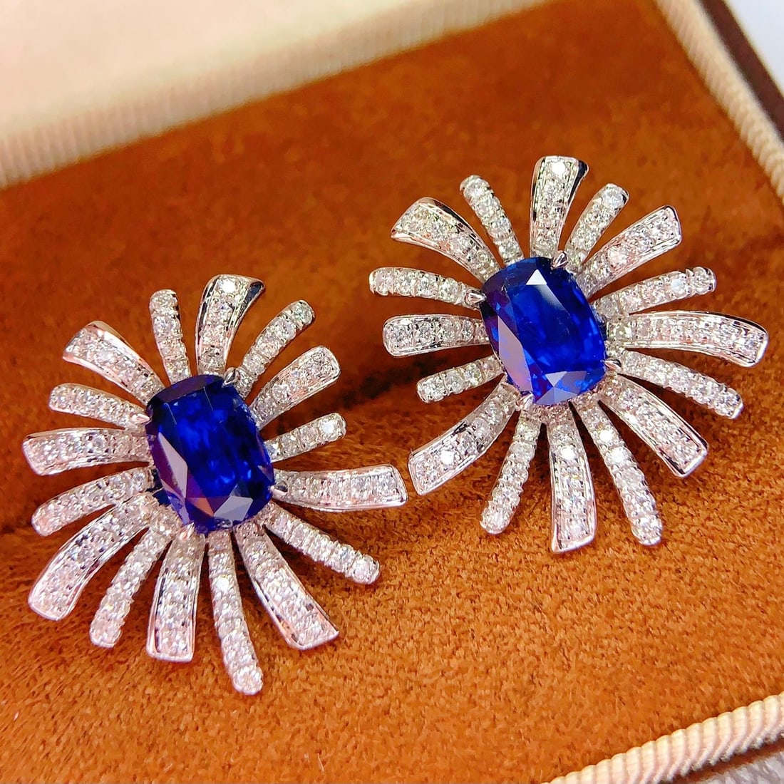 14k Gold 3.22 Ct Natural Sapphire & Diamond Earrings - 2