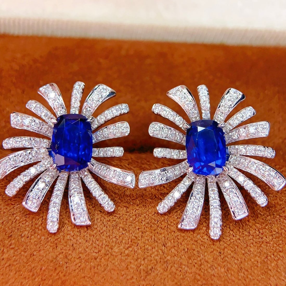 14k Gold 3.22 Ct Natural Sapphire & Diamond Earrings - 3