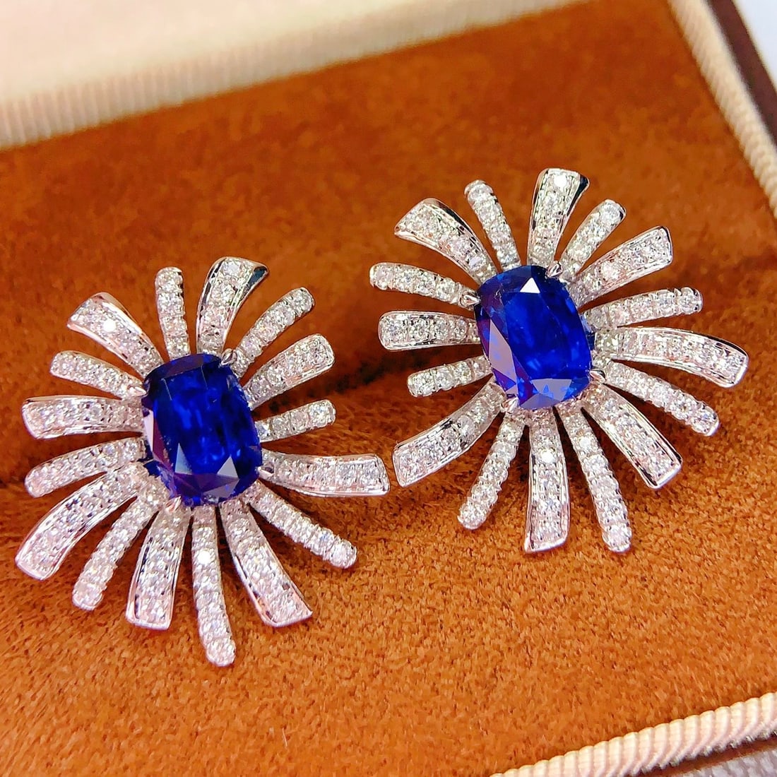 14k Gold 3.22 Ct Natural Sapphire & Diamond Earrings - 4