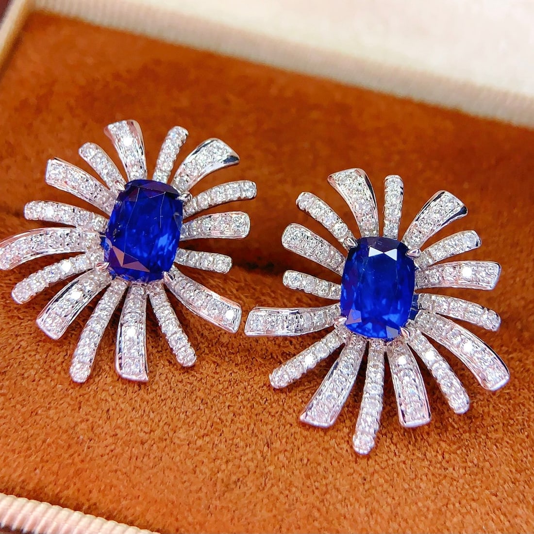 14k Gold 3.22 Ct Natural Sapphire & Diamond Earrings - 5