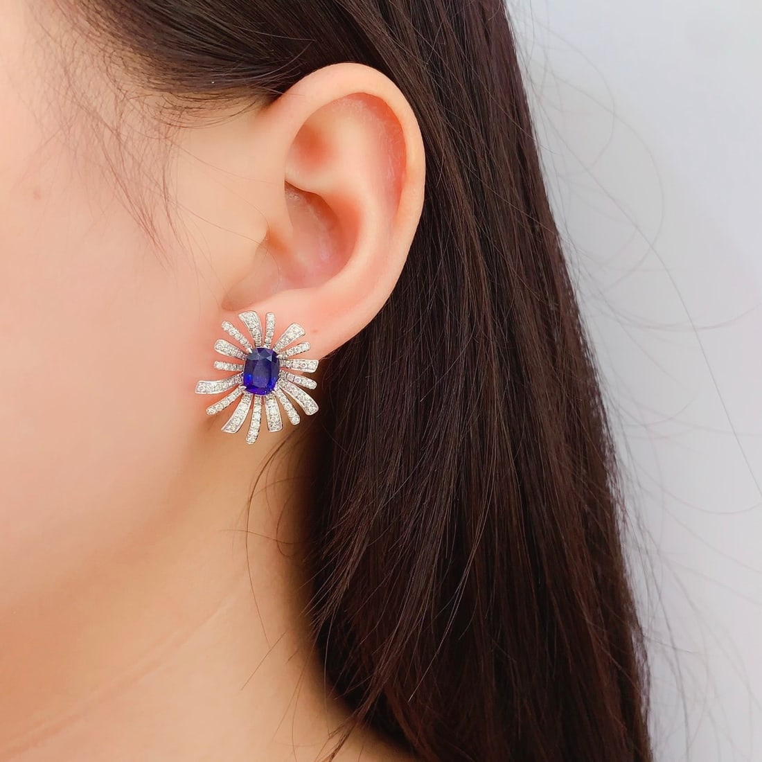 14k Gold 3.22 Ct Natural Sapphire & Diamond Earrings - 6