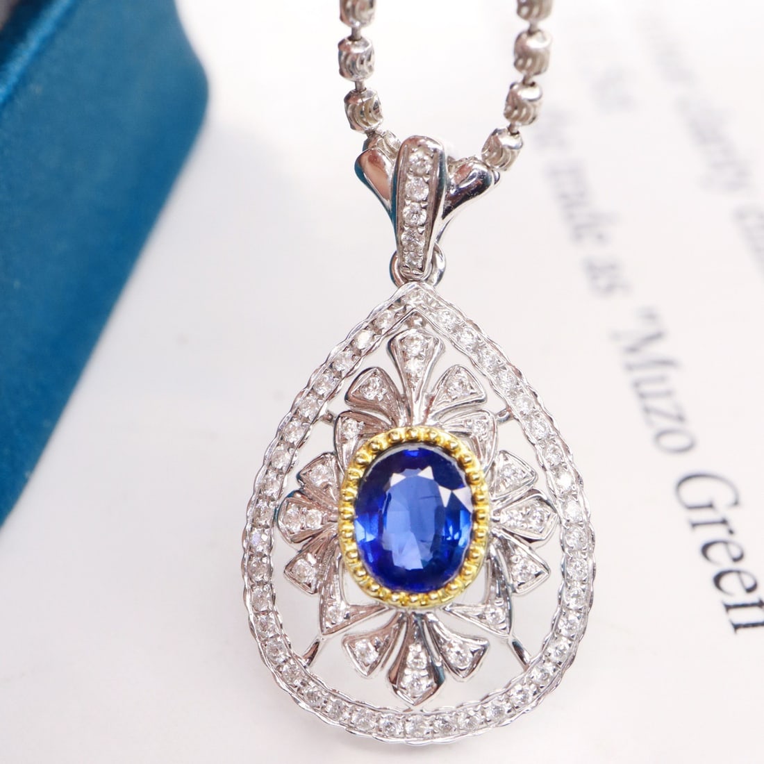 14k Gold 1.17 Ctw Natural Sapphire & Diamond Pendant( Without Chain ) - 3