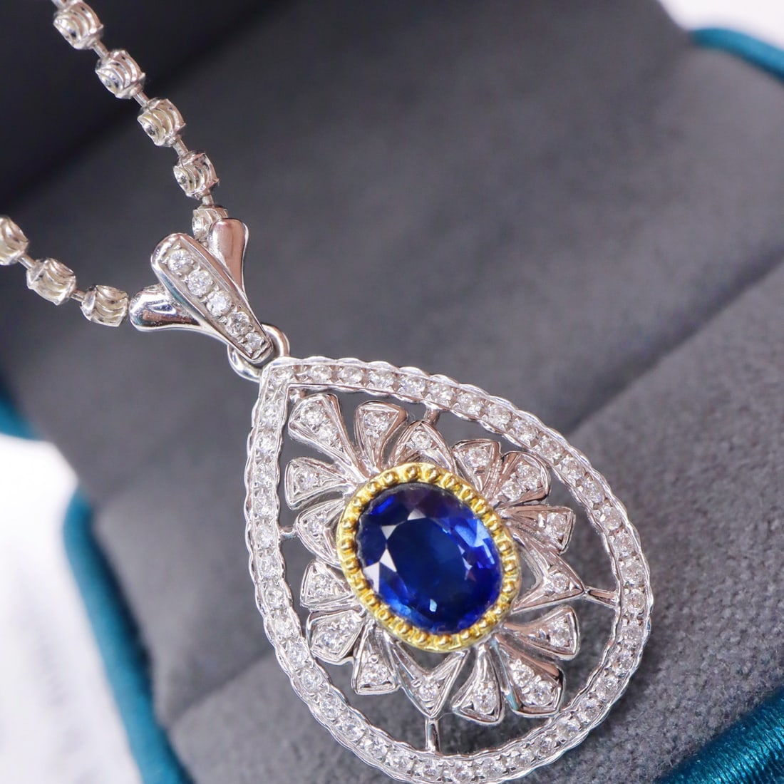 14k Gold 1.17 Ctw Natural Sapphire & Diamond Pendant( Without Chain ) - 4
