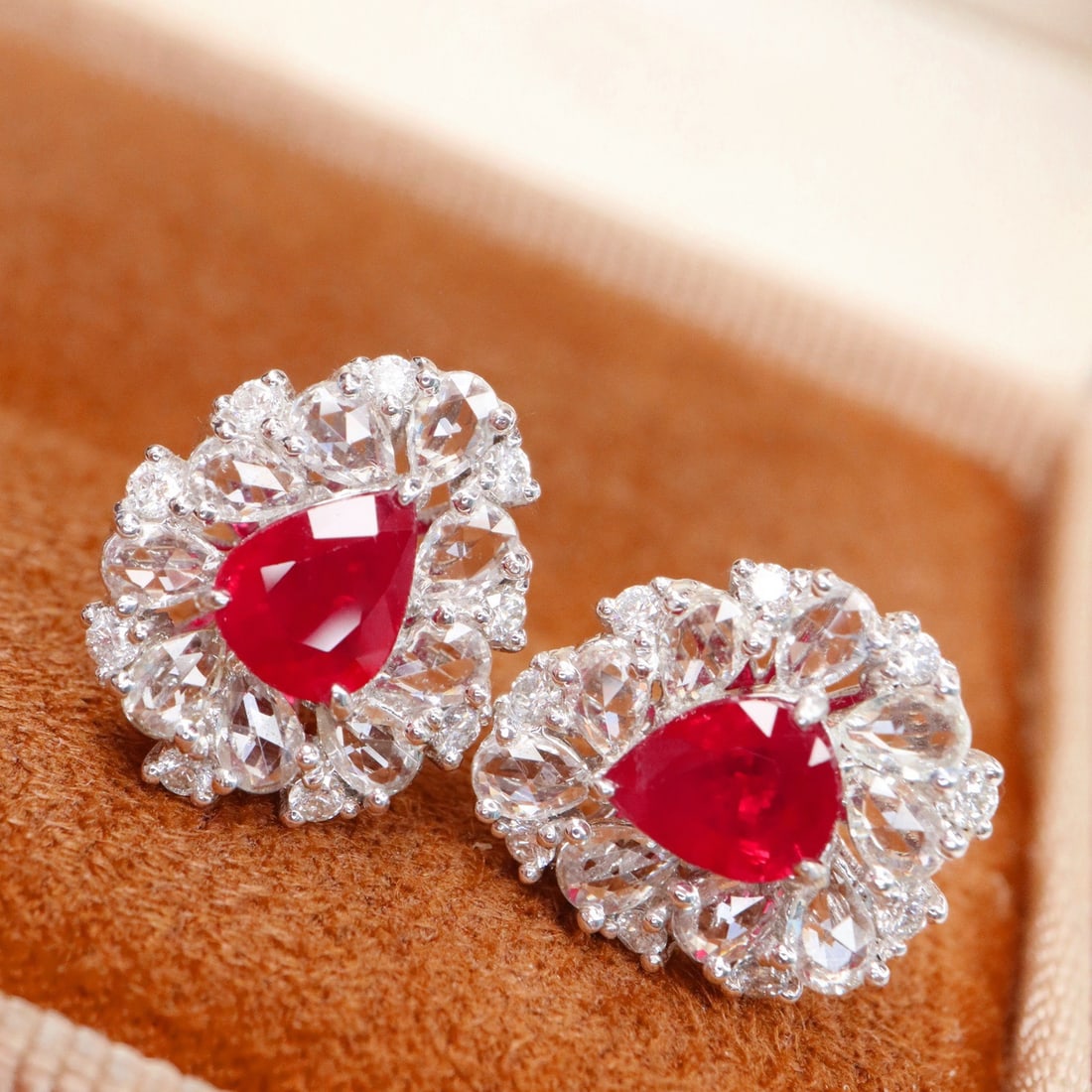 14k Gold 1.18 Ctw Vivid Red Natural Ruby & Diamond Earrings - 2