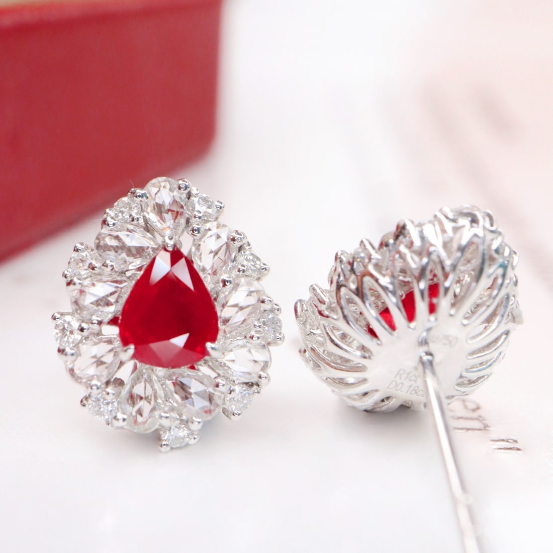 14k Gold 1.18 Ctw Vivid Red Natural Ruby & Diamond Earrings - 3