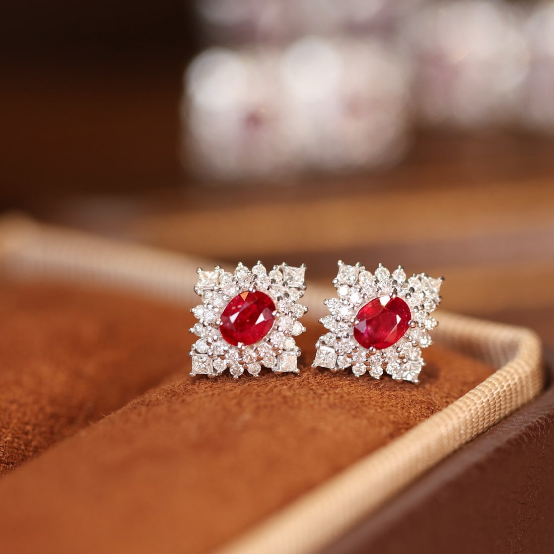 14k Gold 1.30 Ctw Natural Ruby & Diamond Earrings - 2