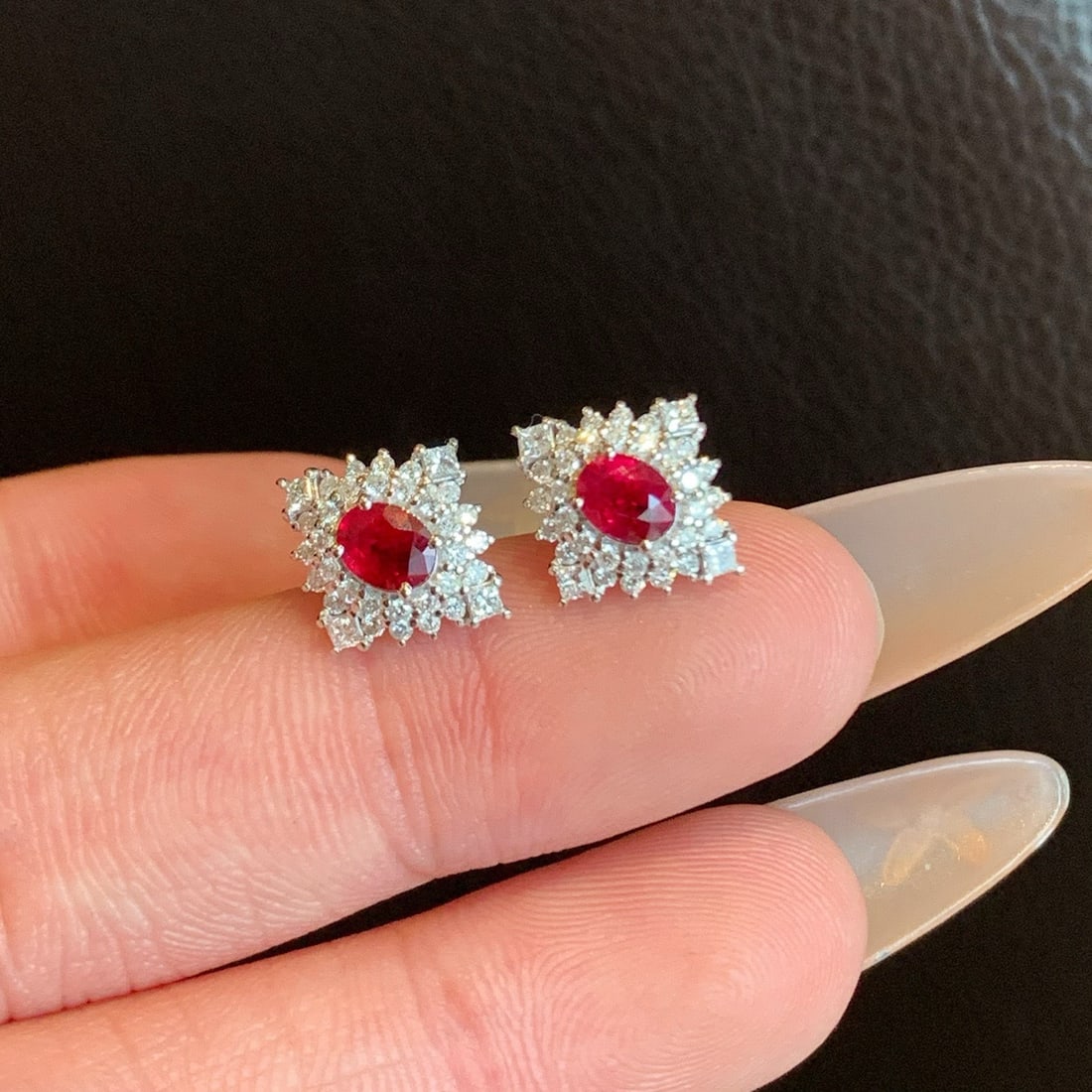 14k Gold 1.30 Ctw Natural Ruby & Diamond Earrings - 4