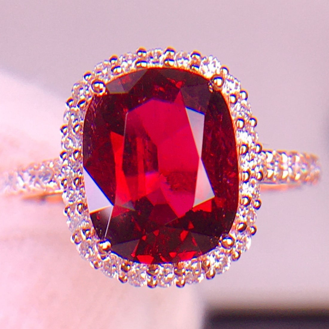 14k Gold 3.93 Ct Natural Tourmaline & Diamond Ring: Ref:231148359 // gold content:14k gold // ring size:7. 25us // // main gemstone:tourmaline // shape:cushion // carat weight:3. 93ct // color:red // treatment:natural // // adjacent gemstone 2 :