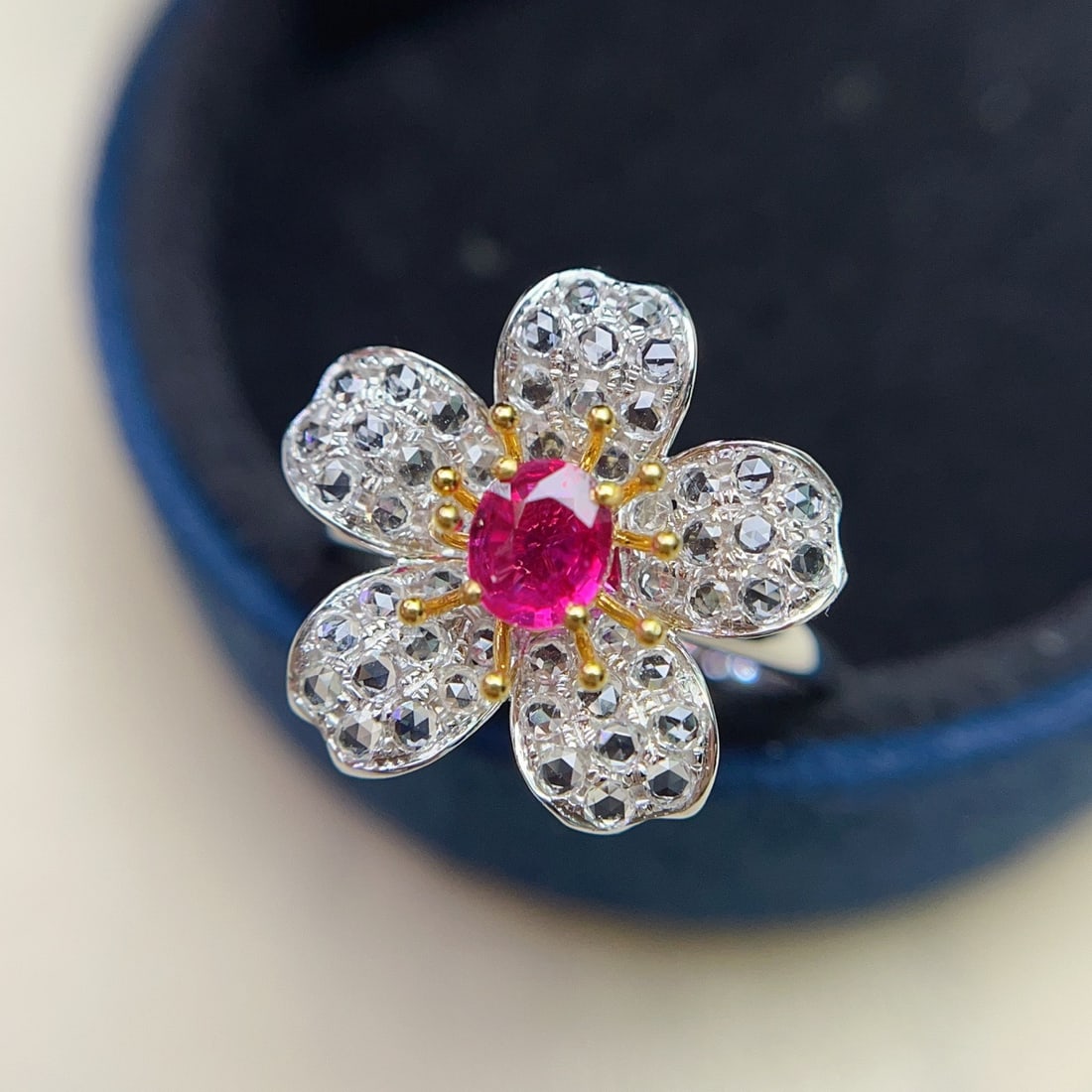 14k Gold 0.75 Ct Natural Ruby & Sapphire & Flowers Ring/pendant( Without Chain ): Ref:231148361 // gold content:14k gold // ring size:7. 25us // // main gemstone:ruby // shape:oval // carat weight:0. 75ct // color:red // treatment:natural // // adjacent gemstone 2 : sapphire //