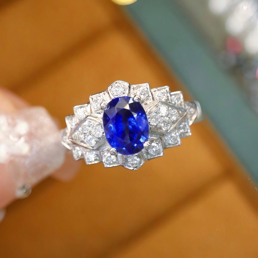 14k Gold 1.35 Ctw Natural Sapphire & Diamond Ring: Ref:231148401 // gold content:14k gold // ring size:7. 25us // // main gemstone:sapphire // shape:oval // carat weight:1. 15ct // color:blue // treatment:natural // // adjacent gemstone 2 : diamond