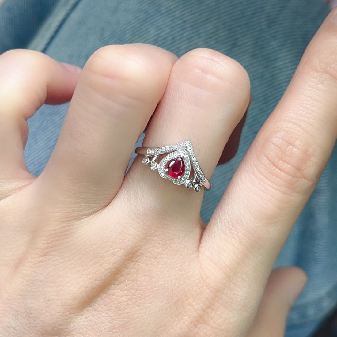 14k Gold 0.40 Ct Natural Ruby & Diamond Ring - 6