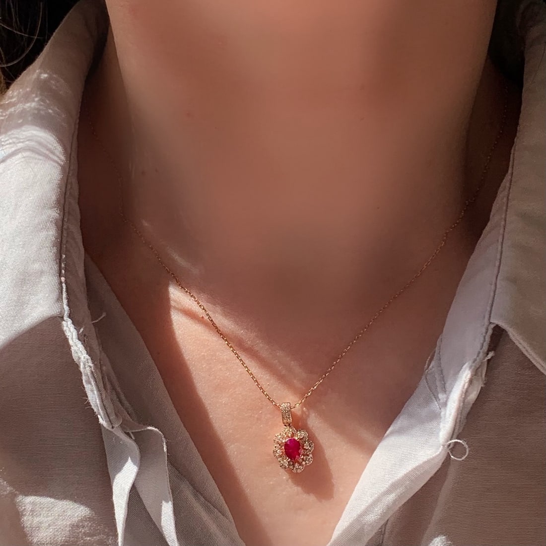 14k Gold 0.77 Ctw Natural Ruby & Diamond Pendant( Without Chain ) - 3