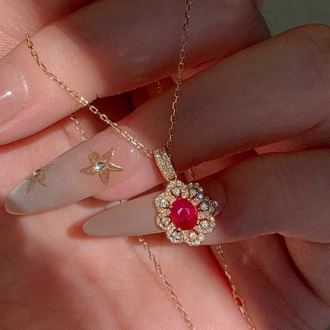 14k Gold 0.77 Ctw Natural Ruby & Diamond Pendant( Without Chain ) - 4