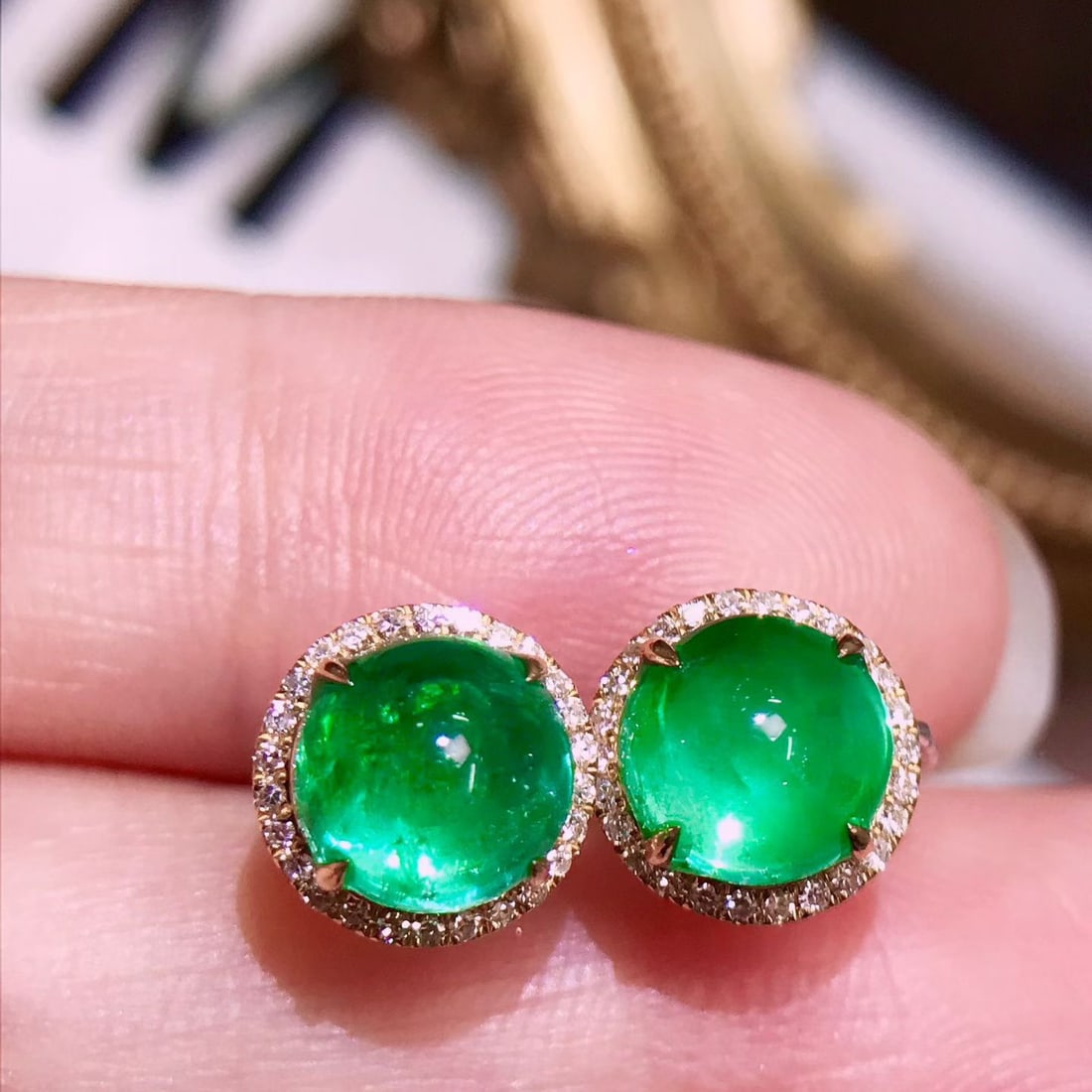 14k Gold 2.7 Ct Natural Emerald & Diamond Earrings - 2