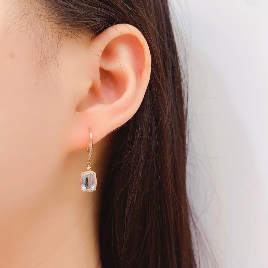 14k Gold 2 Ct Natural Aquamarine & Diamond Earrings - 6