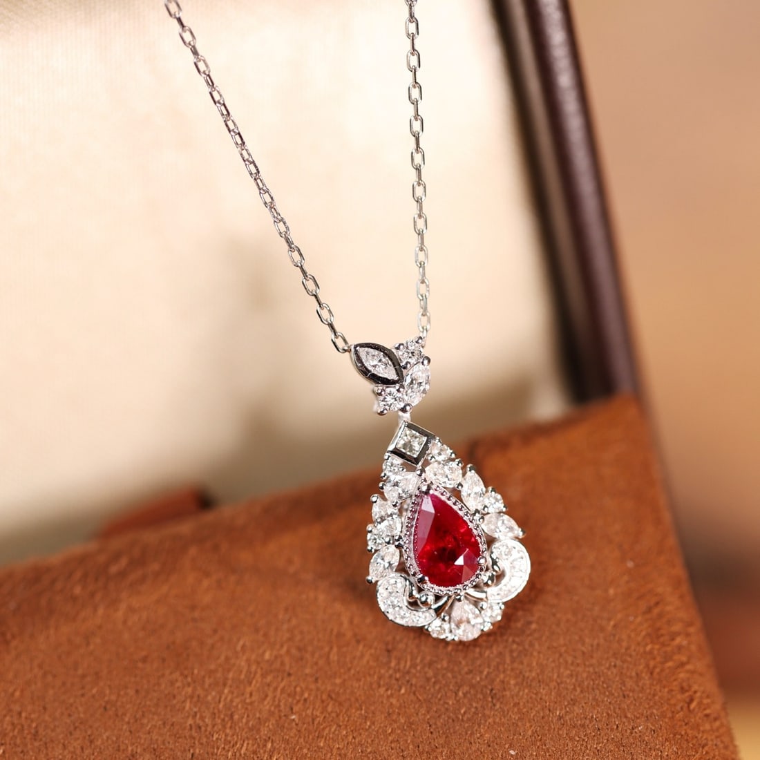 14k Gold 1.00 Ctw Natural Ruby & Diamond Pendant( Without Chain ) - 2
