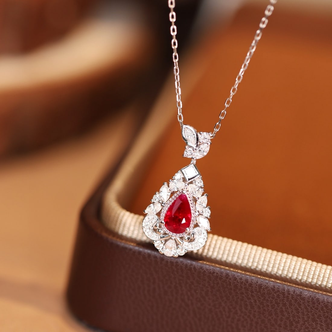 14k Gold 1.00 Ctw Natural Ruby & Diamond Pendant( Without Chain ) - 3