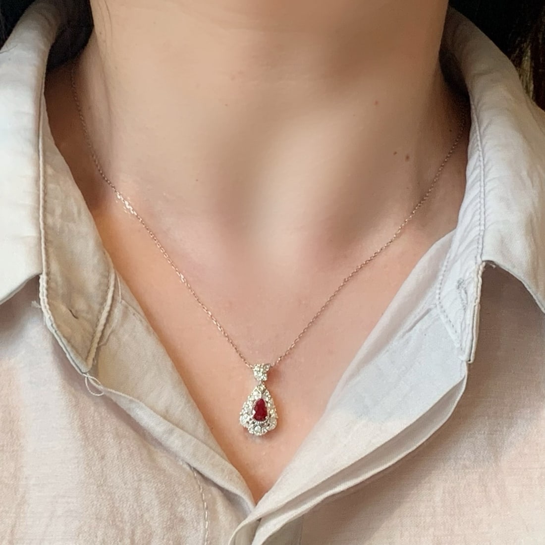 14k Gold 1.00 Ctw Natural Ruby & Diamond Pendant( Without Chain ) - 4