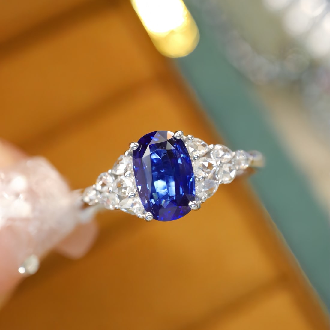 14k Gold 1.42 Ctw Natural Sapphire & Diamond Ring: Ref:231148447 // gold content:14k gold // ring size:7. 25us // // main gemstone:sapphire // shape:oval // carat weight:1. 20ct // color:blue // treatment:natural // // adjacent gemstone 2 : diamond