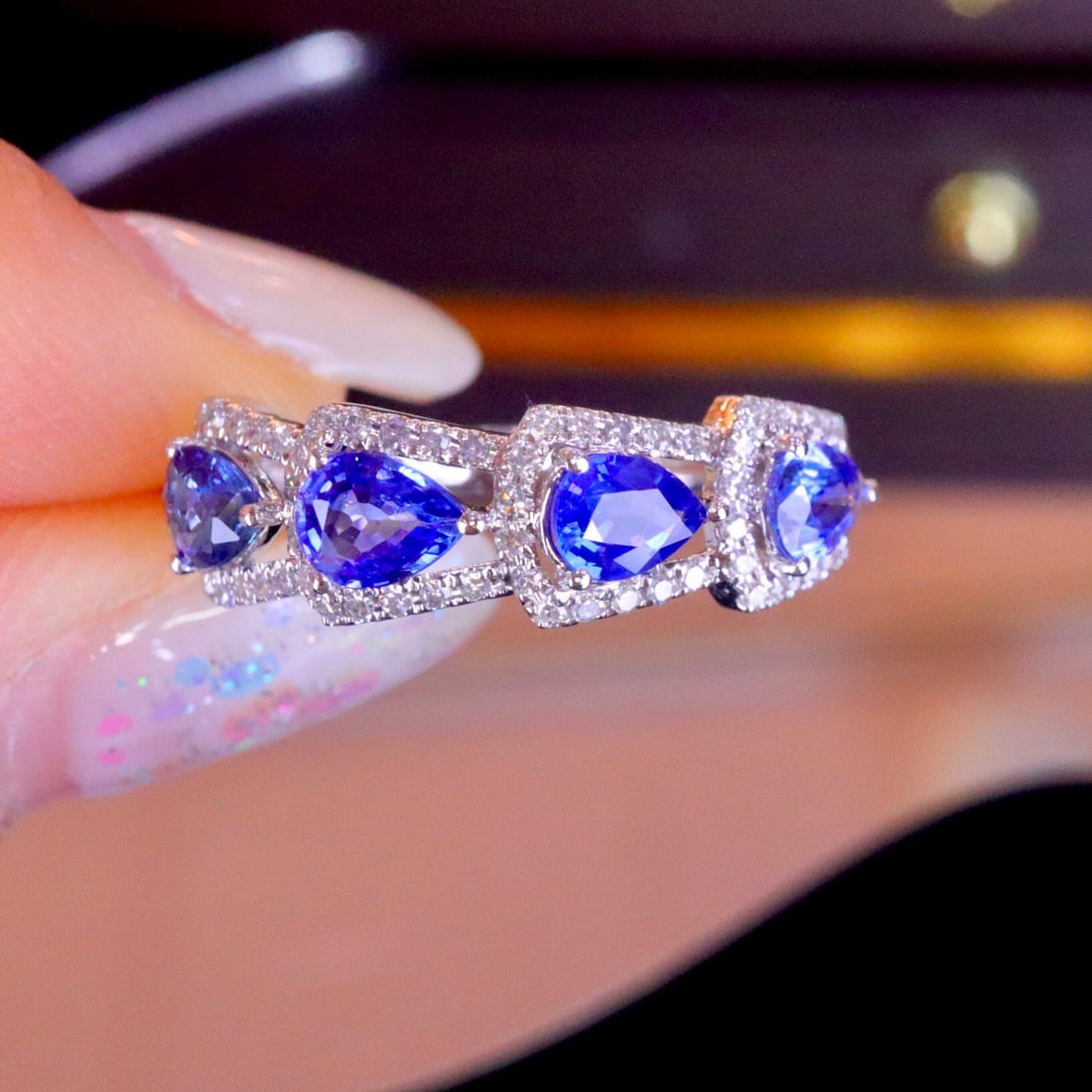 14k Gold 1.39 Ctw Natural Sapphire & Diamond Ring: Ref:231148448 // gold content:14k gold // ring size:7. 25us // // main gemstone:sapphire // shape:pear // carat weight:1. 15ct // color:blue // treatment:natural // // adjacent gemstone 2 : diamond