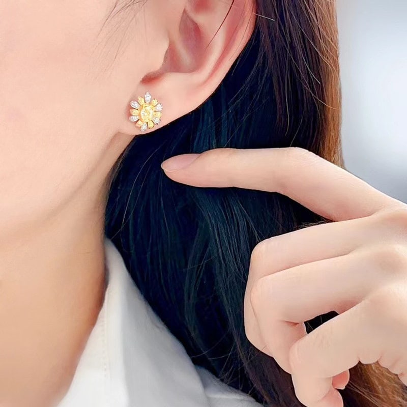 14k Gold 1.0 Ctw Natural Yellow Diamond & Color Diamond Earrings - 2
