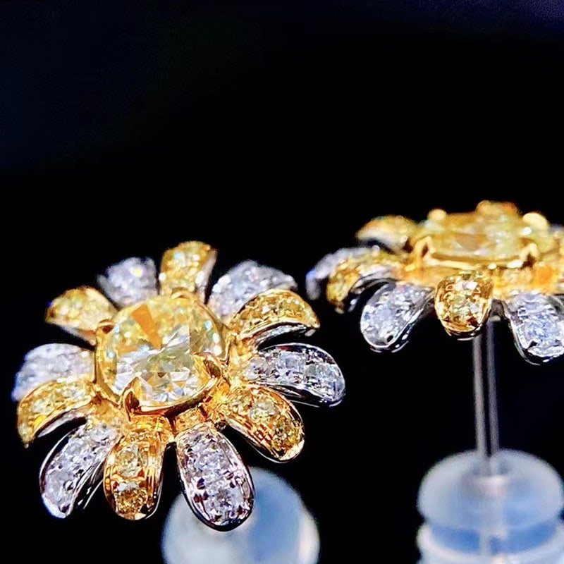 14k Gold 1.0 Ctw Natural Yellow Diamond & Color Diamond Earrings - 3