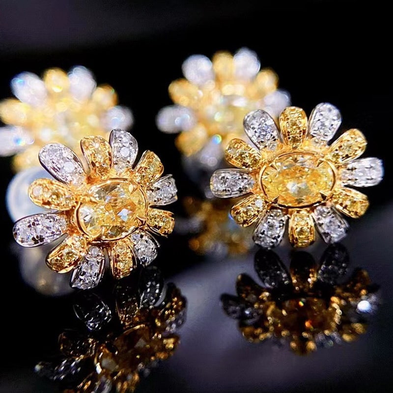 14k Gold 1.0 Ctw Natural Yellow Diamond & Color Diamond Earrings - 4