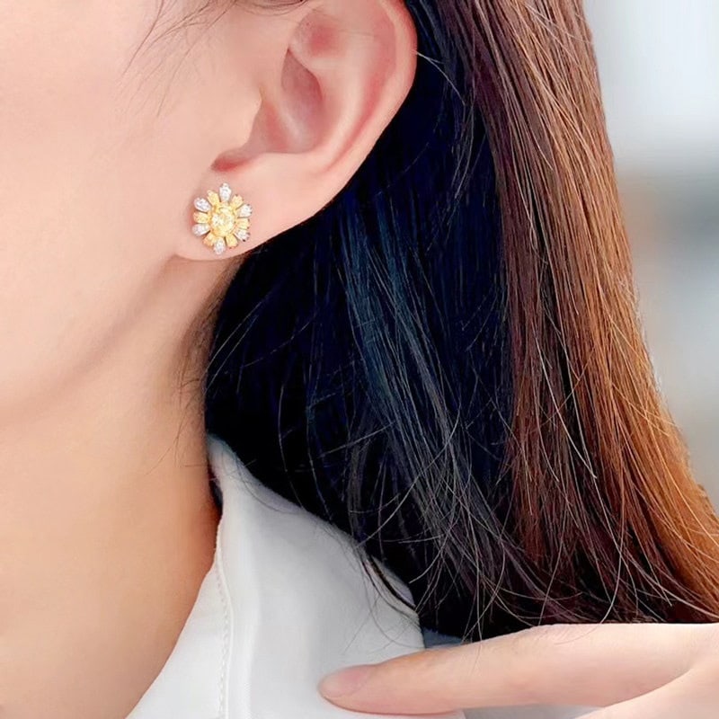 14k Gold 1.0 Ctw Natural Yellow Diamond & Color Diamond Earrings - 5