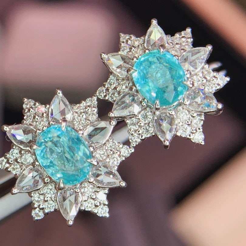 14k Gold 2.0 Ctw Natural Paraiba Tourmaline & Diamond Earrings - 2