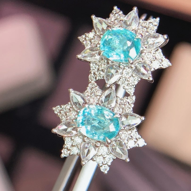 14k Gold 2.0 Ctw Natural Paraiba Tourmaline & Diamond Earrings - 4