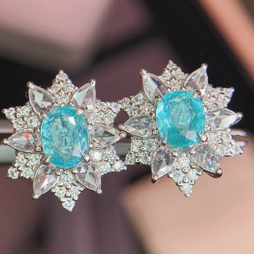 14k Gold 2.0 Ctw Natural Paraiba Tourmaline & Diamond Earrings - 5
