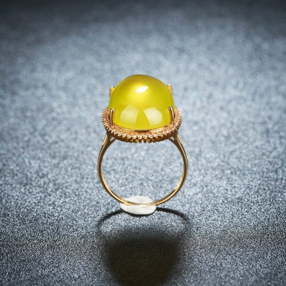 14k Gold 20.85 Ct Natural Prehnite & Diamond Ring - 3