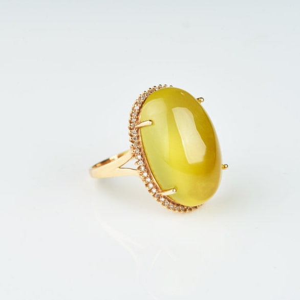 14k Gold 20.85 Ct Natural Prehnite & Diamond Ring - 7