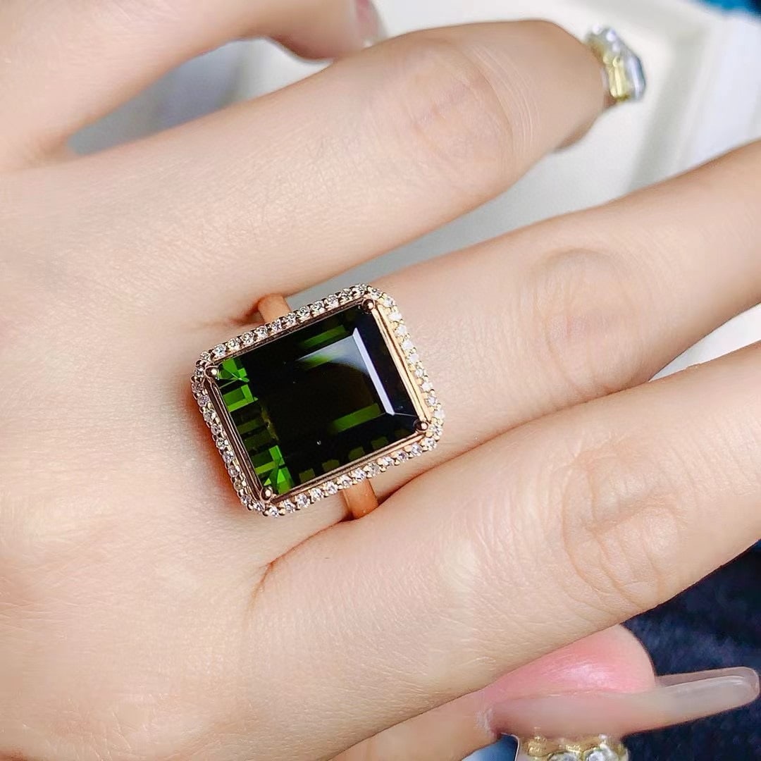 14k Gold 8.33 Ctw Natural Tourmaline & Diamond Ring - 6