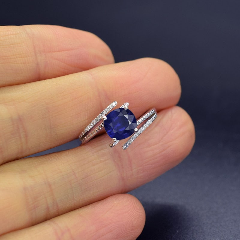 14k Gold 1.46 Ct Natural Sapphire & Diamond Ring - 3