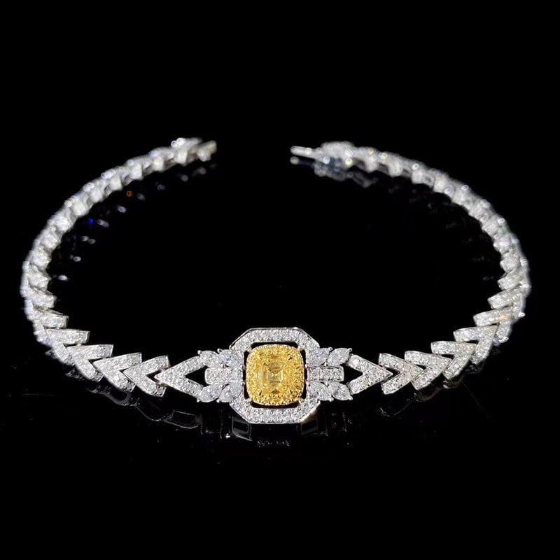 14k Gold 2.13 Ctw Natural Yellow Diamond & Diamond Bracelet - 7
