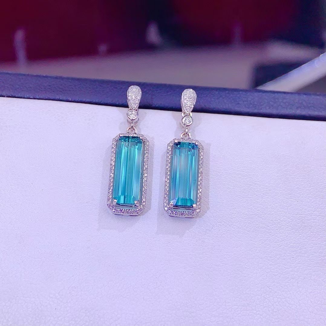 14k Gold 4.2 Ct Natural Tourmaline & Diamond Earrings - 3
