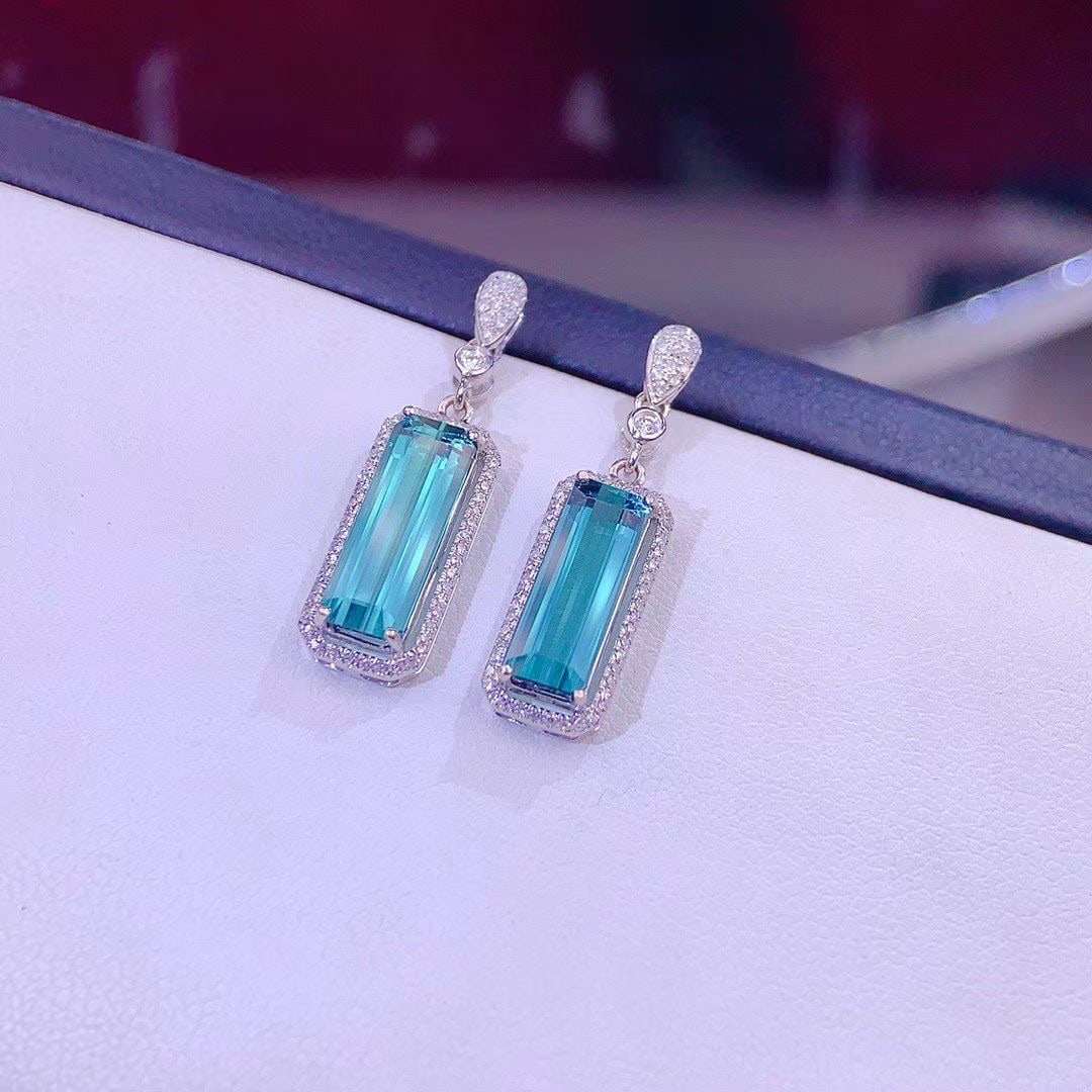 14k Gold 4.2 Ct Natural Tourmaline & Diamond Earrings - 4