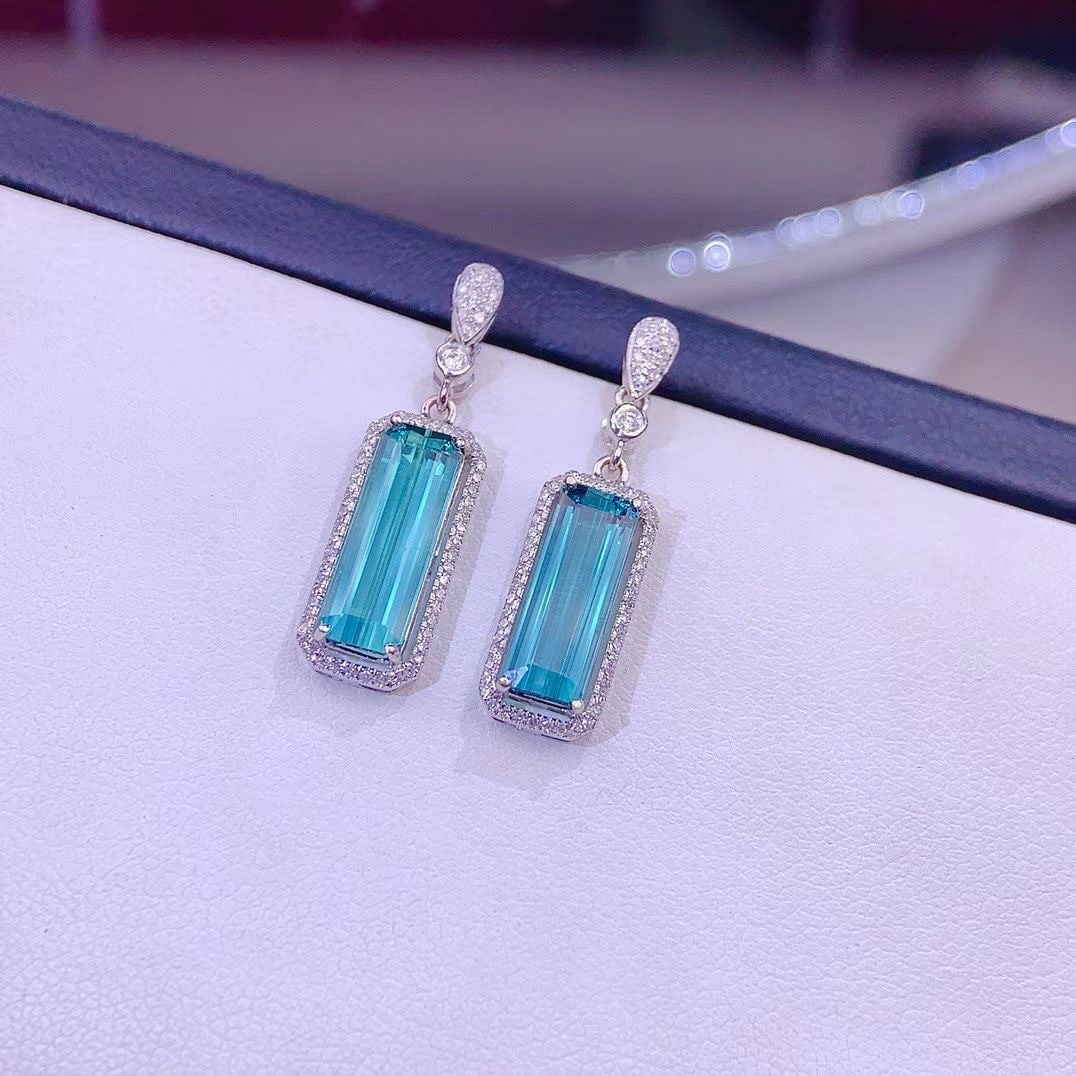 14k Gold 4.2 Ct Natural Tourmaline & Diamond Earrings - 6