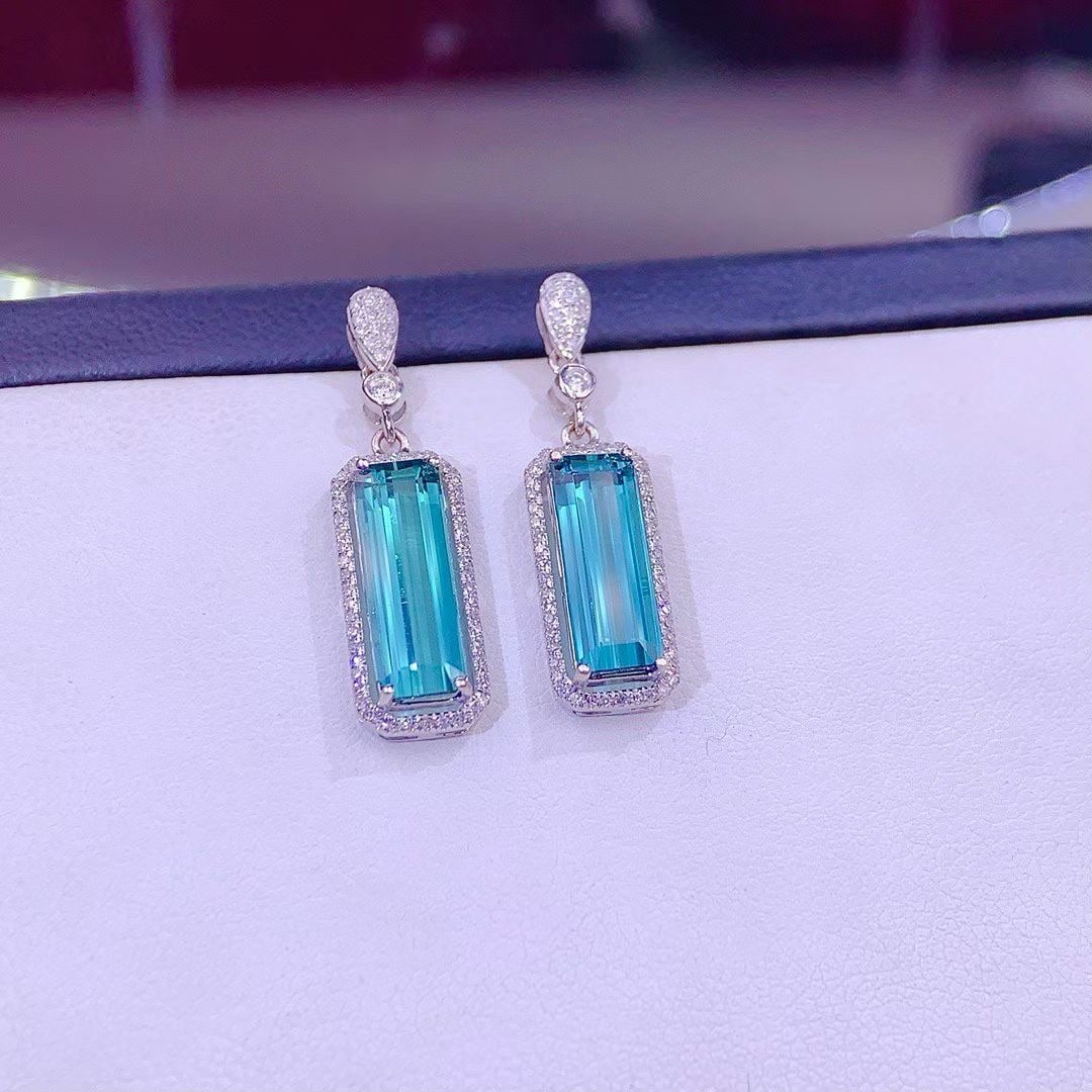 14k Gold 4.2 Ct Natural Tourmaline & Diamond Earrings - 7
