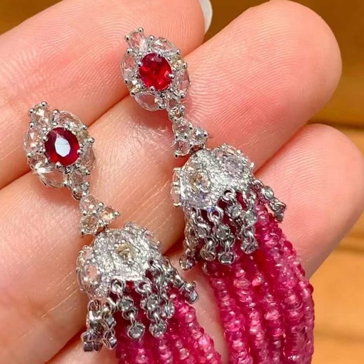 14k Gold 36.5 Ct Natural Spinel & Diamond & Coloured Gemstone Earrings - 3
