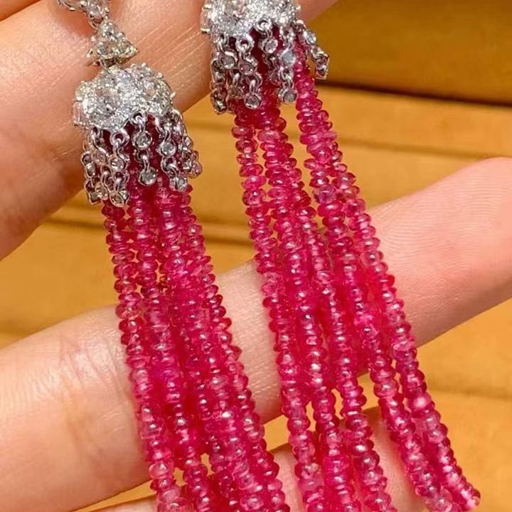 14k Gold 36.5 Ct Natural Spinel & Diamond & Coloured Gemstone Earrings - 6