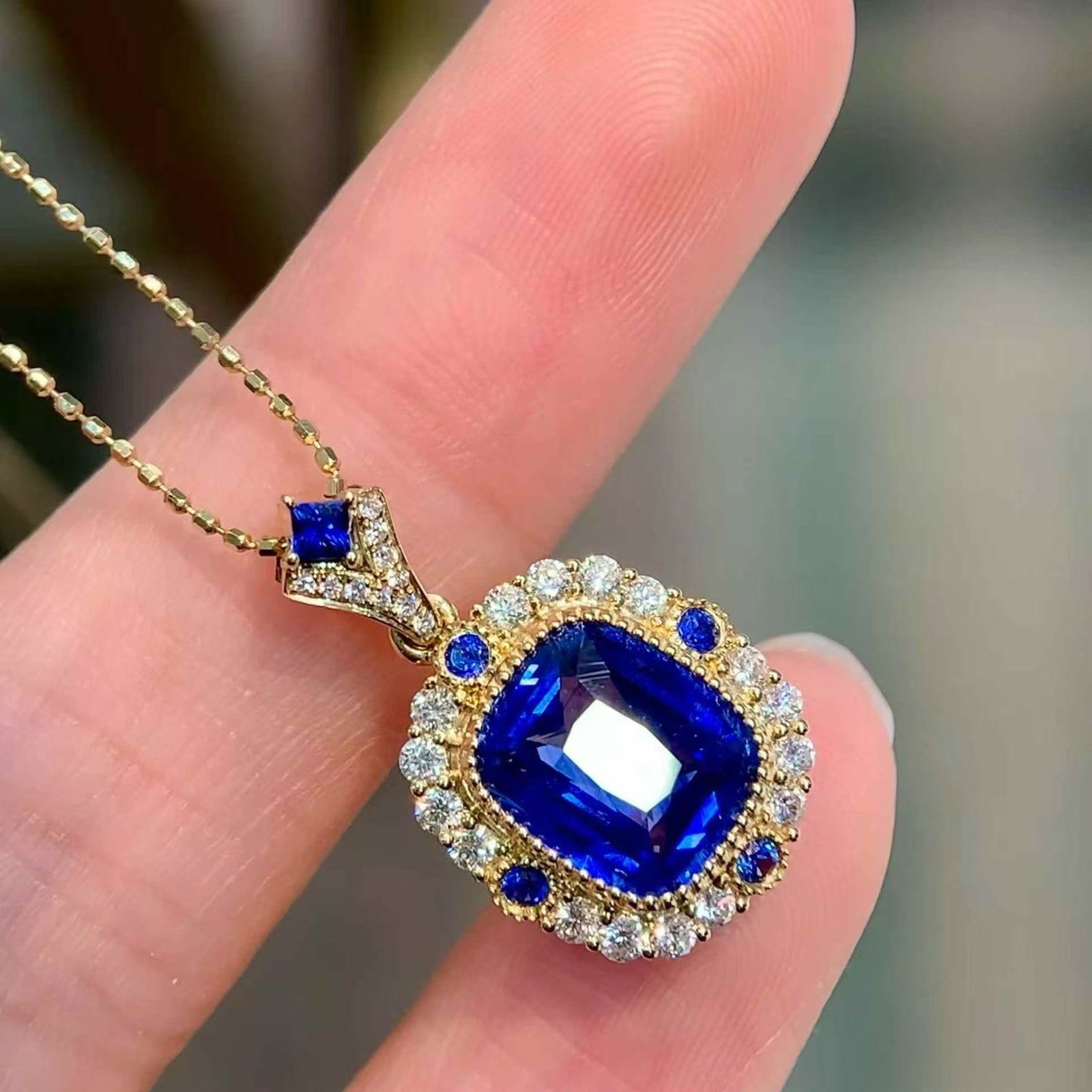14k Gold 2.93 Ctw Natural Sapphire & Diamond Pendant( Without Chain ) - 2