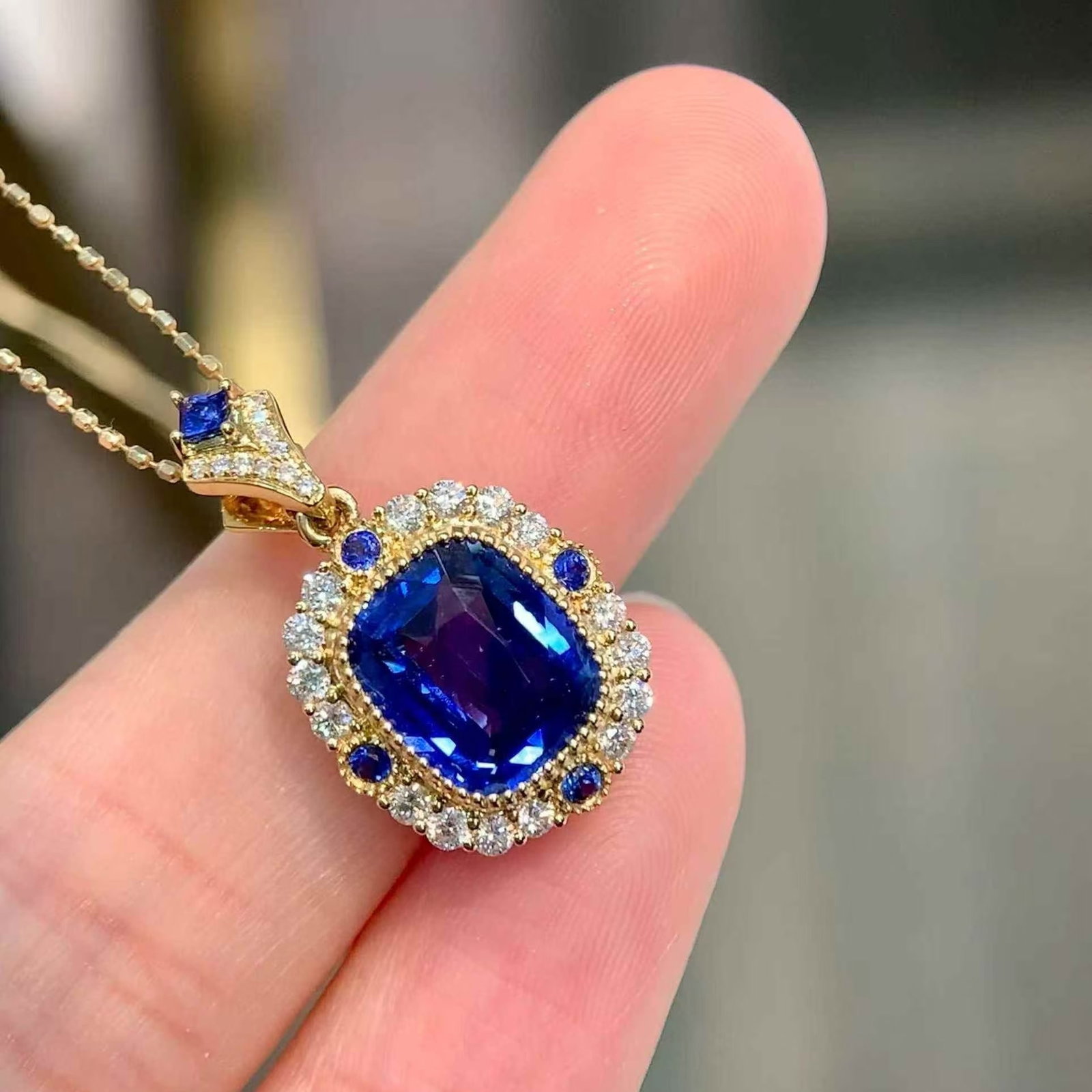14k Gold 2.93 Ctw Natural Sapphire & Diamond Pendant( Without Chain ) - 3
