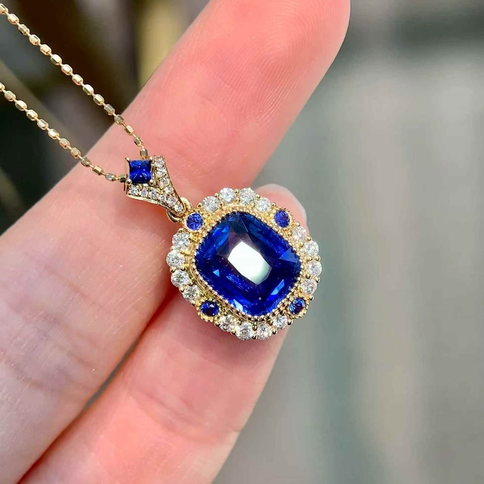 14k Gold 2.93 Ctw Natural Sapphire & Diamond Pendant( Without Chain ) - 4