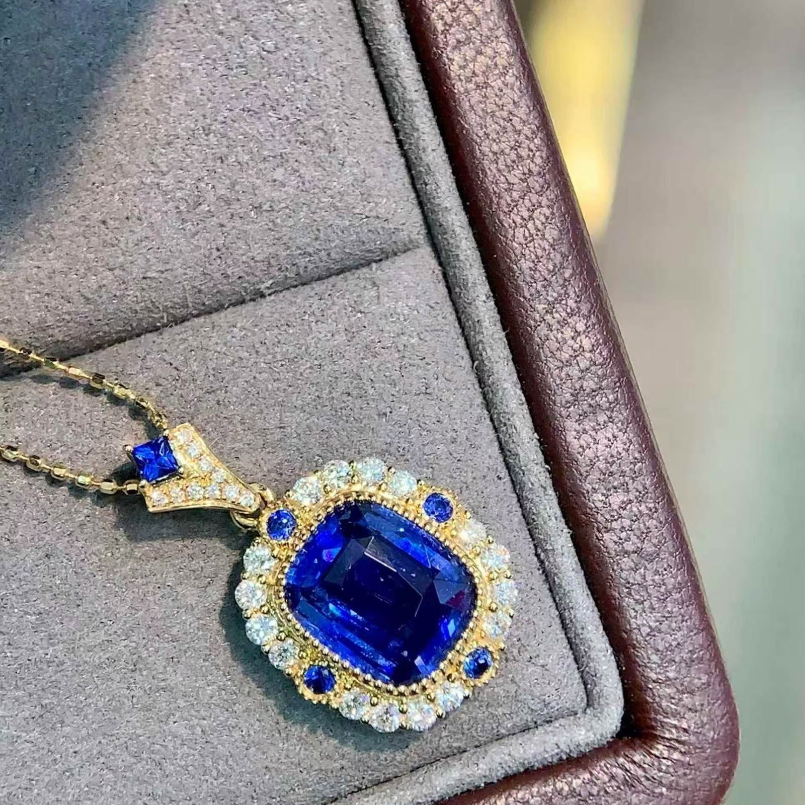 14k Gold 2.93 Ctw Natural Sapphire & Diamond Pendant( Without Chain ) - 5