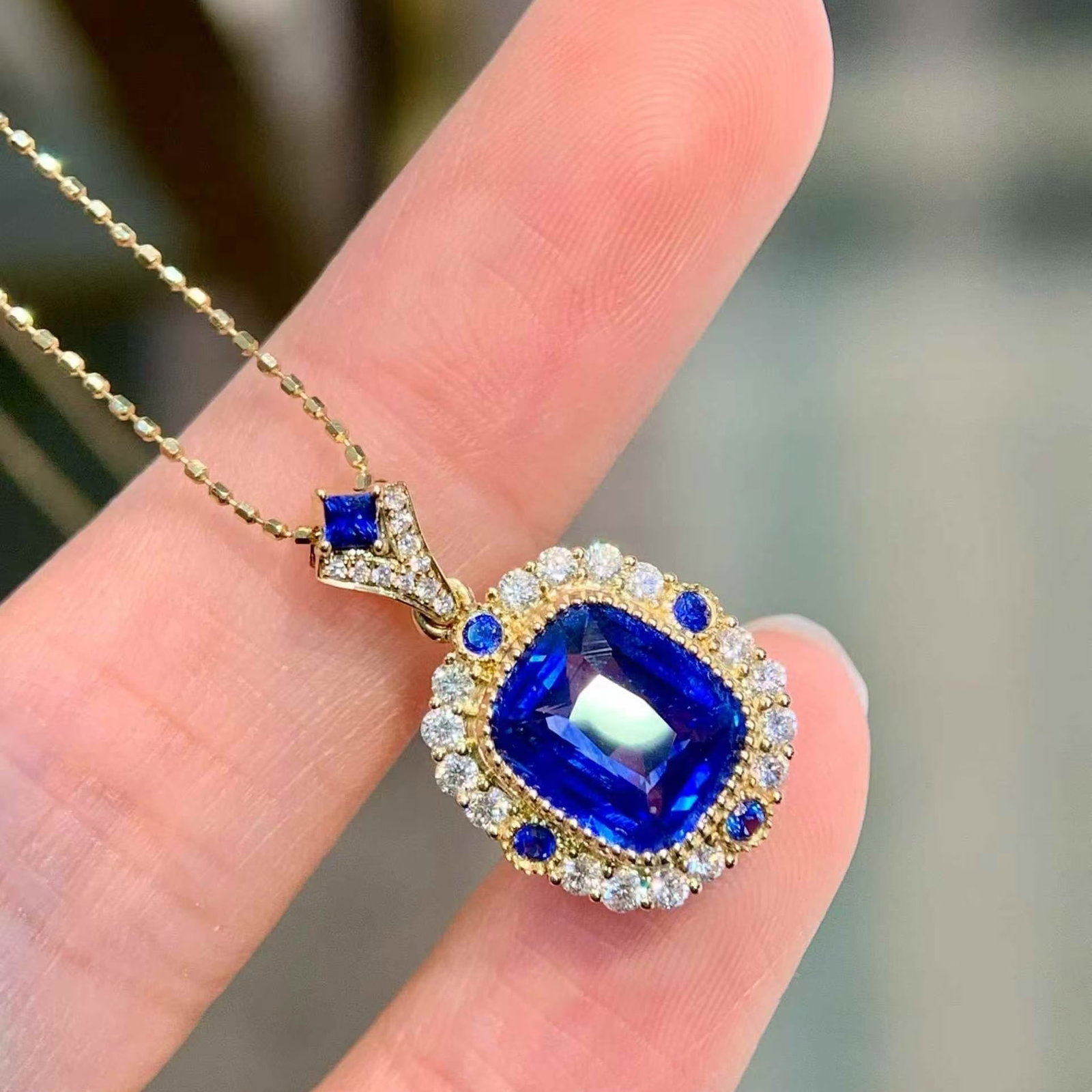 14k Gold 2.93 Ctw Natural Sapphire & Diamond Pendant( Without Chain ) - 6