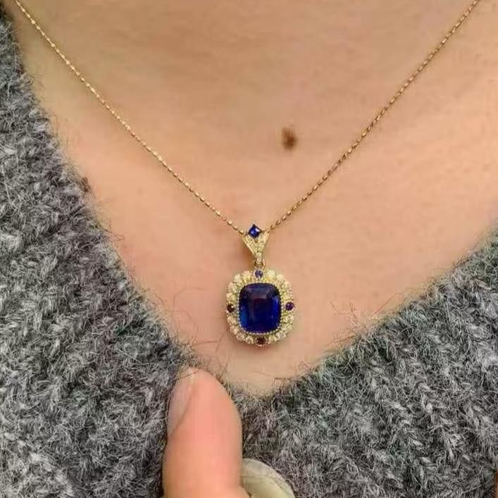 14k Gold 2.93 Ctw Natural Sapphire & Diamond Pendant( Without Chain ) - 7