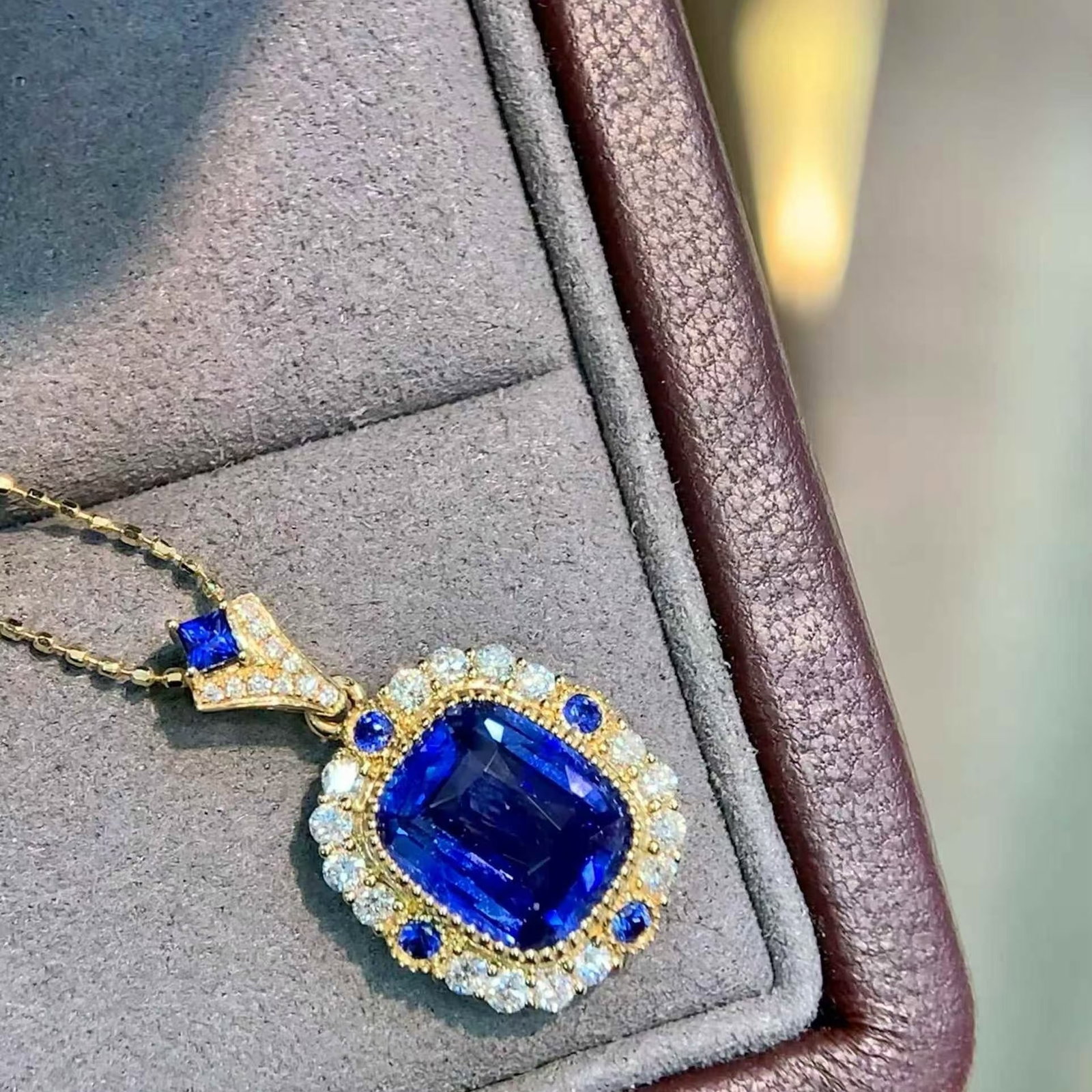 14k Gold 2.93 Ctw Natural Sapphire & Diamond Pendant( Without Chain ) - 8