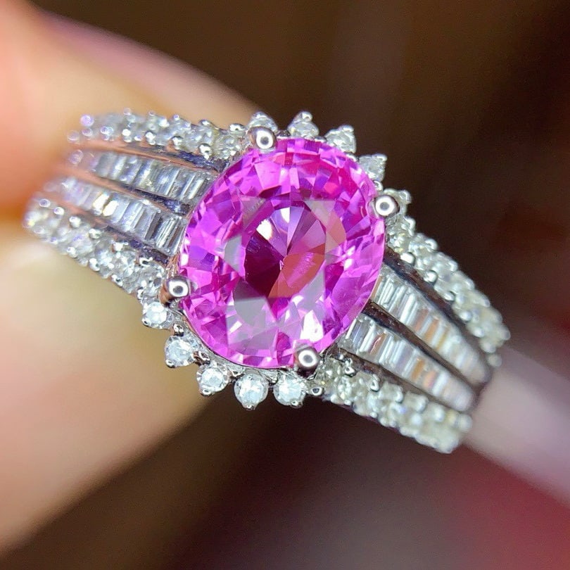 14k Gold 1.6 Ct Natural Padparadscha Sapphire & Diamond Ring - 2